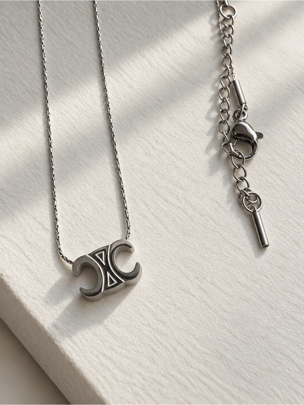 Stainless steel Double-Crescent Pendant Necklace - 18 inches